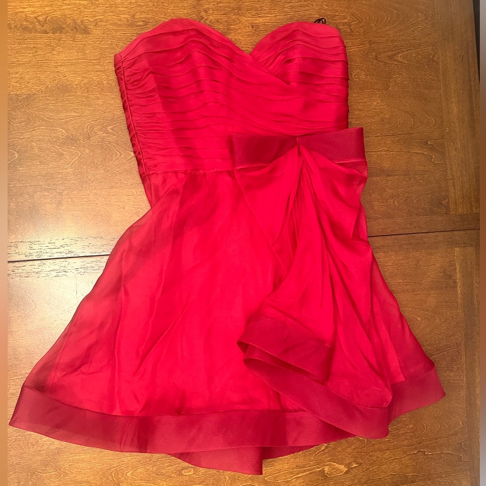 ABS Allen Schwartz Strapless Red Dress with Bow